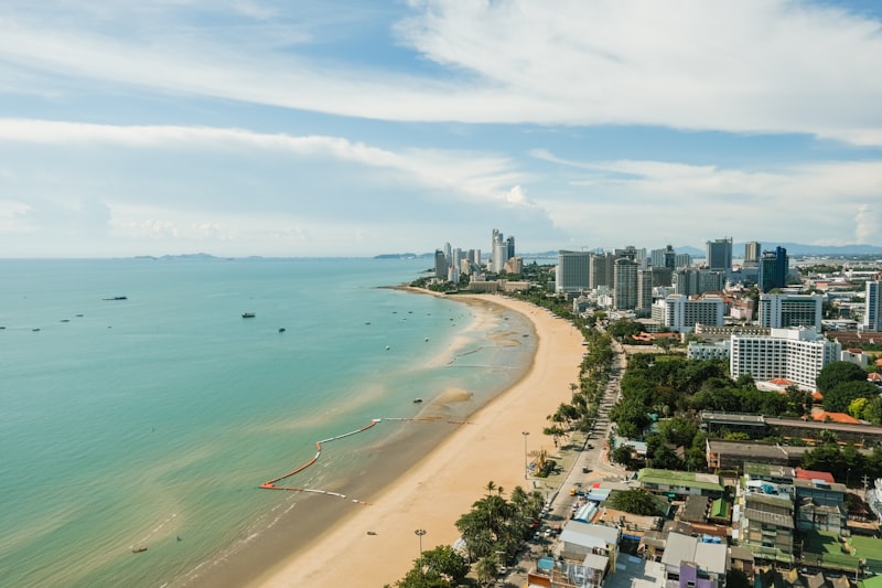 Beach and city skyline in Pattaya